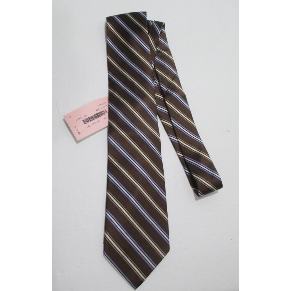 NWT Tom James 100% Silk Necktie Brown Stripes Hand Made ($59)